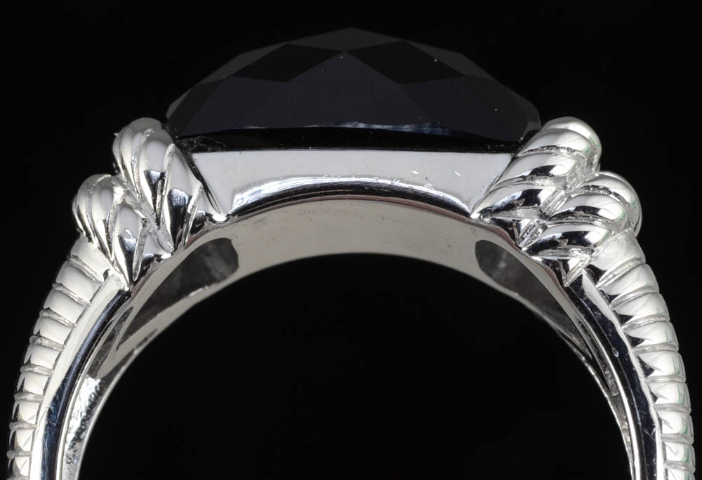 Judith Ripka Designer Sterling Silver and Black Onyx Ring