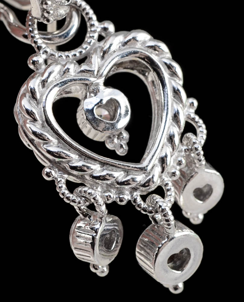 Judith Ripka Sterling Silver and Cubic Zirconium Pierced Hoop Earrings with Interchangeable Heart Shape Dangles