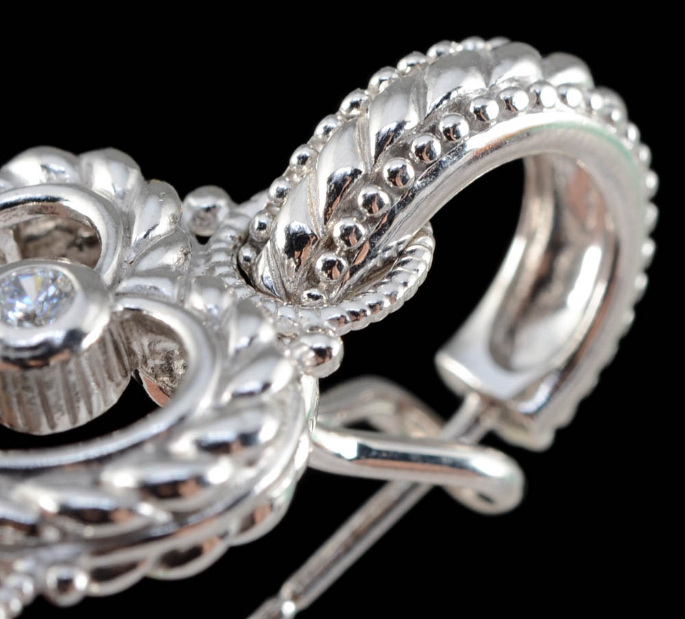 Judith Ripka Sterling Silver and Cubic Zirconium Pierced Hoop Earrings with Interchangeable Heart Shape Dangles