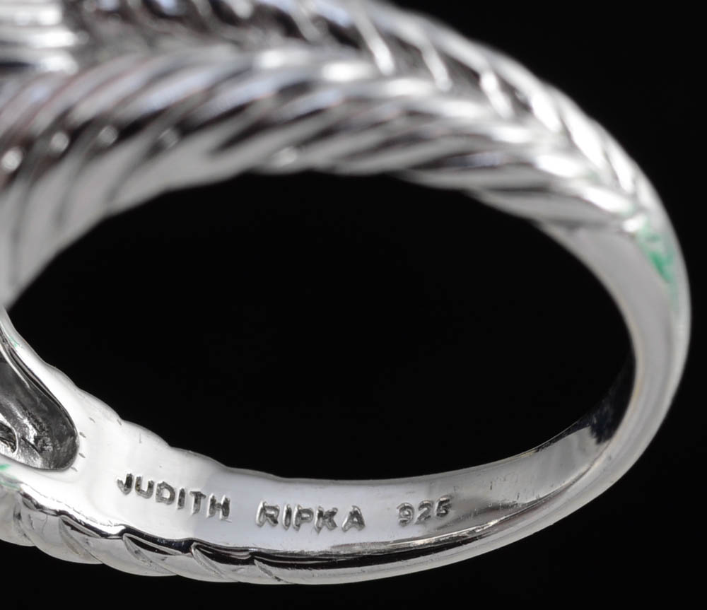 Pair of Judith Ripka Sterling Silver and Cubic Zirconium Pierced Dangle Earrings and Heart Shape Ring