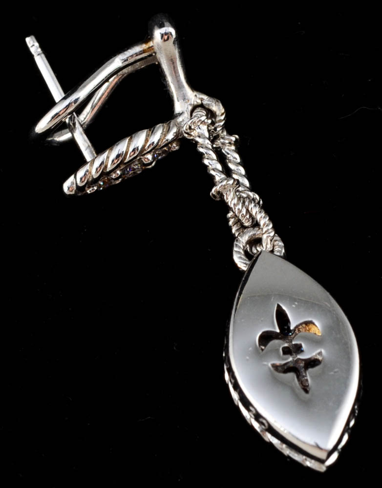 Pair of Judith Ripka Sterling Silver and Cubic Zirconium Pierced Dangle Earrings and Heart Shape Ring