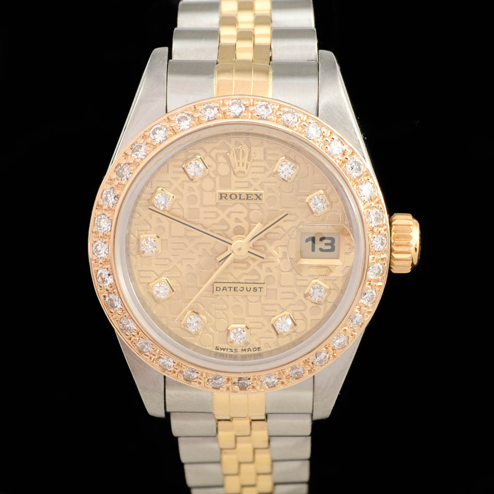 Women's Rolex Datejust Stainless Steel and 18K Yellow Gold Diamond Dial and Bezel Automatic Watch