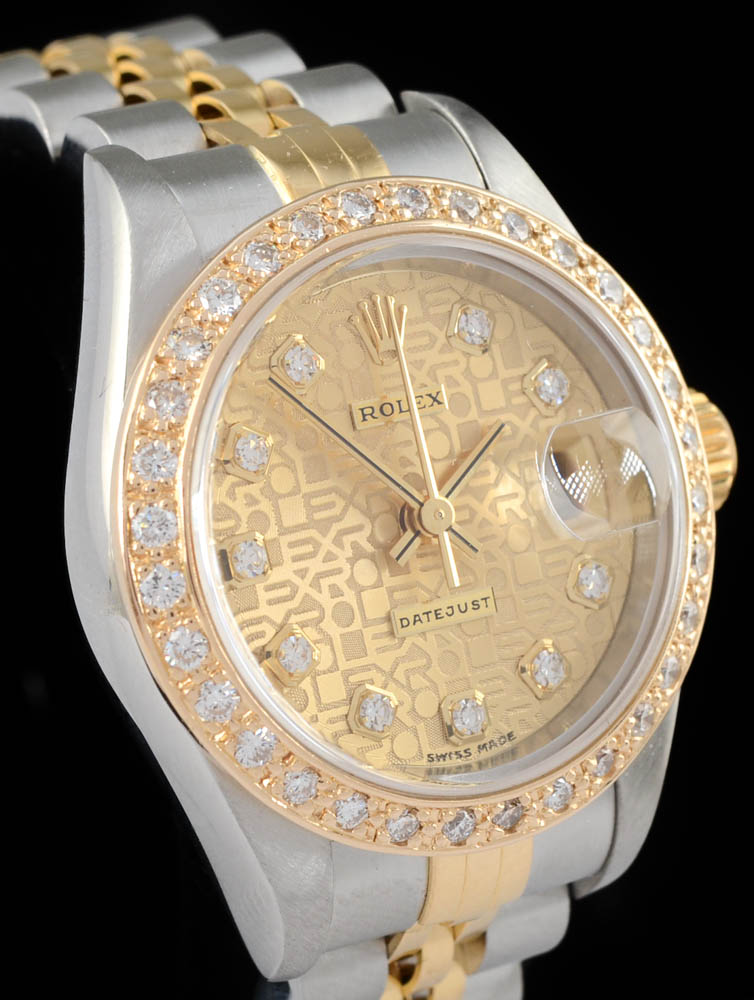 Women's Rolex Datejust Stainless Steel and 18K Yellow Gold Diamond Dial and Bezel Automatic Watch