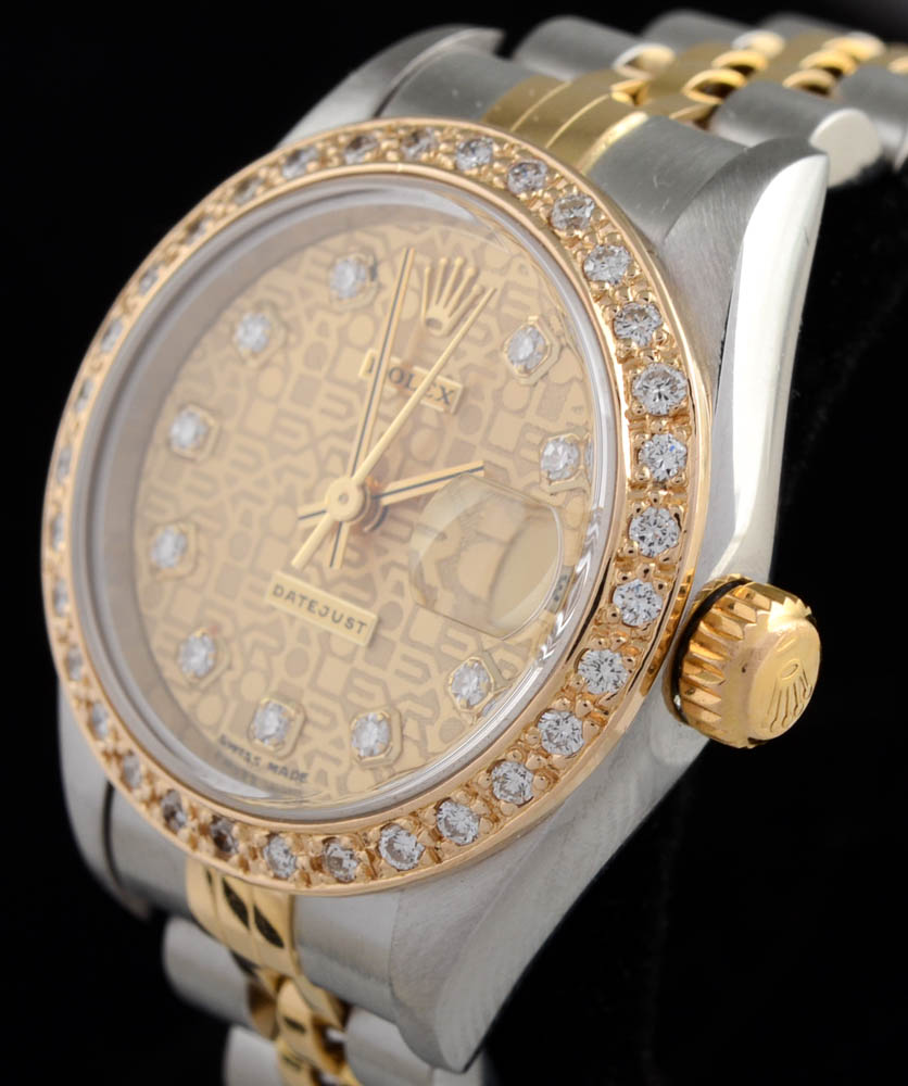 Women's Rolex Datejust Stainless Steel and 18K Yellow Gold Diamond Dial and Bezel Automatic Watch
