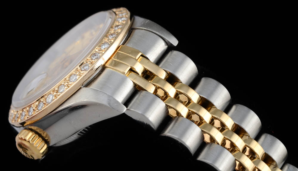 Women's Rolex Datejust Stainless Steel and 18K Yellow Gold Diamond Dial and Bezel Automatic Watch