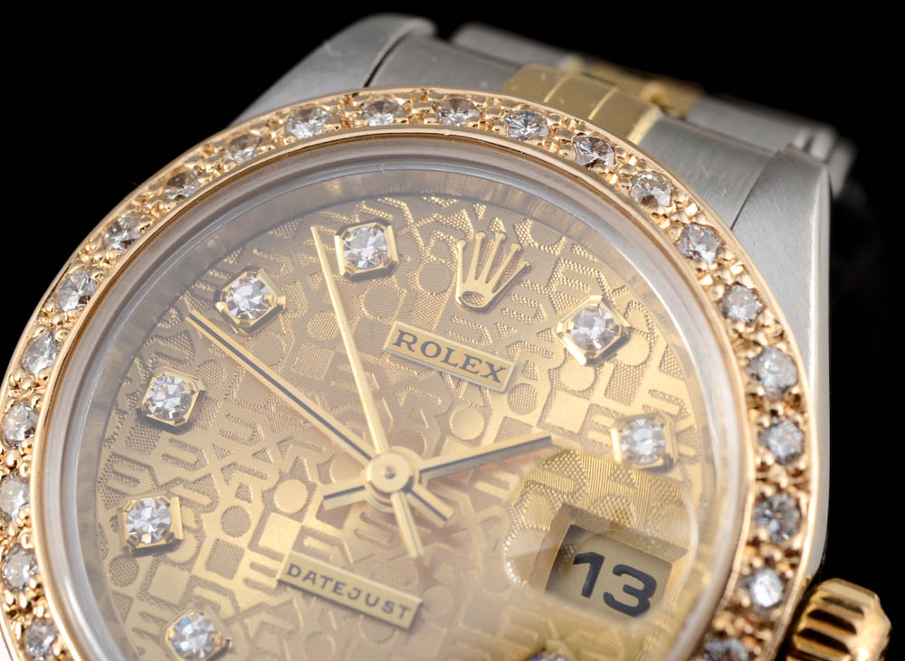 Women's Rolex Datejust Stainless Steel and 18K Yellow Gold Diamond Dial and Bezel Automatic Watch