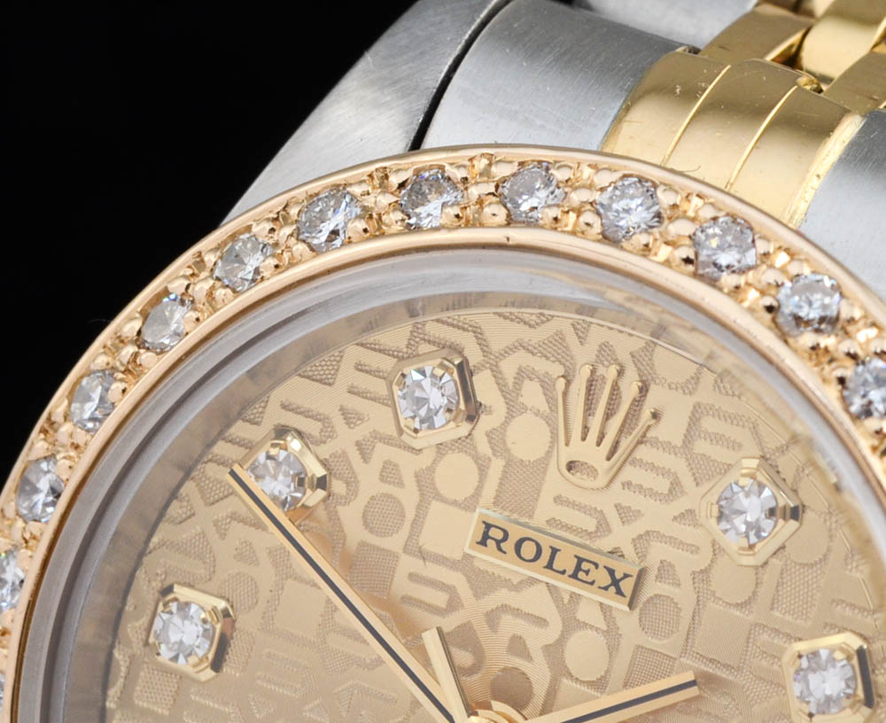 Women's Rolex Datejust Stainless Steel and 18K Yellow Gold Diamond Dial and Bezel Automatic Watch