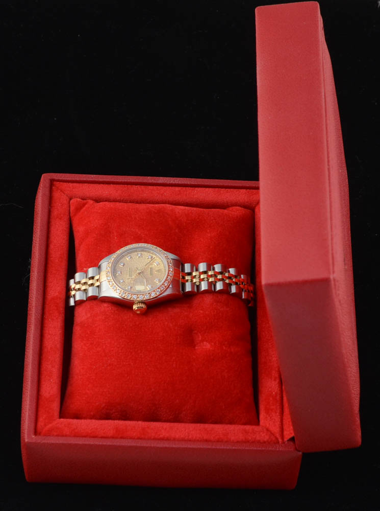 Women's Rolex Datejust Stainless Steel and 18K Yellow Gold Diamond Dial and Bezel Automatic Watch