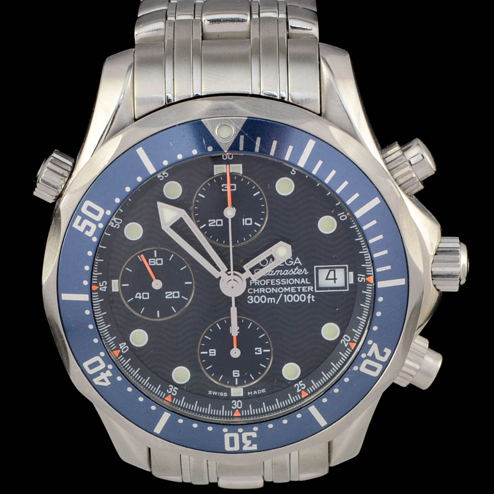 Men's Omega Seamaster Professional Chronograph Diver Blue Wave Automatic Stainless Steel Watch