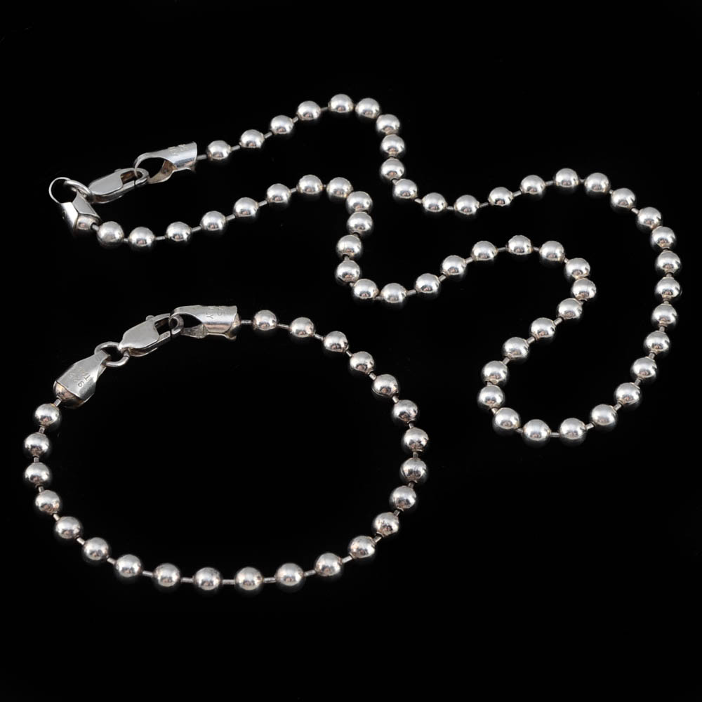 Silpada Designs Sterling Silver Ball Bead Link Chain Necklace and Bracelet Set