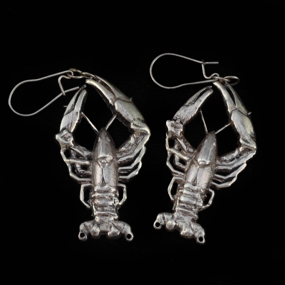 Pair of Chris Young Artisan Made Sterling Silver Openwork Lobster Dangle Earrings