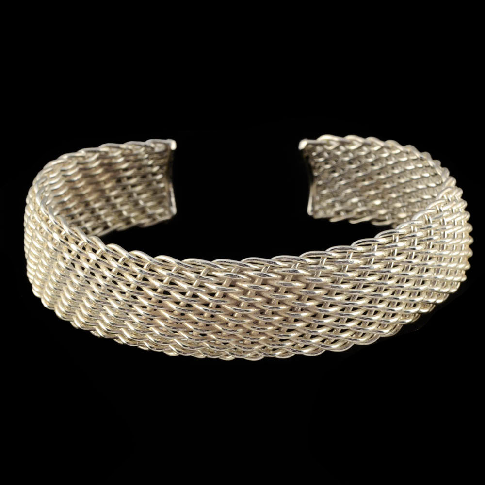 Sterling Silver Mesh Weave Openwork Cuff