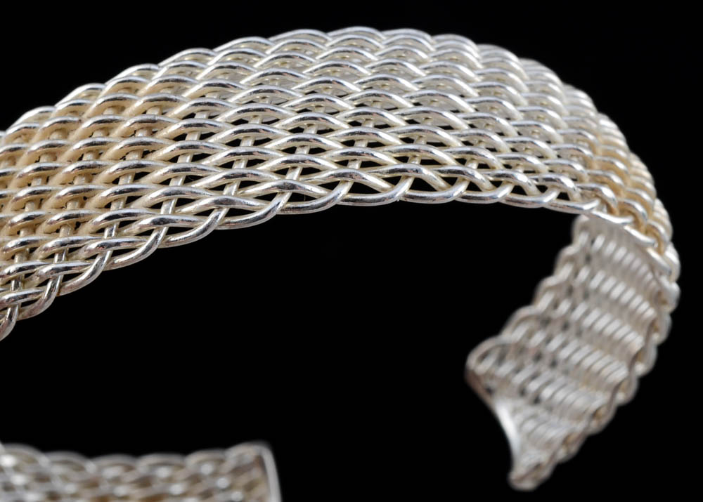 Sterling Silver Mesh Weave Openwork Cuff