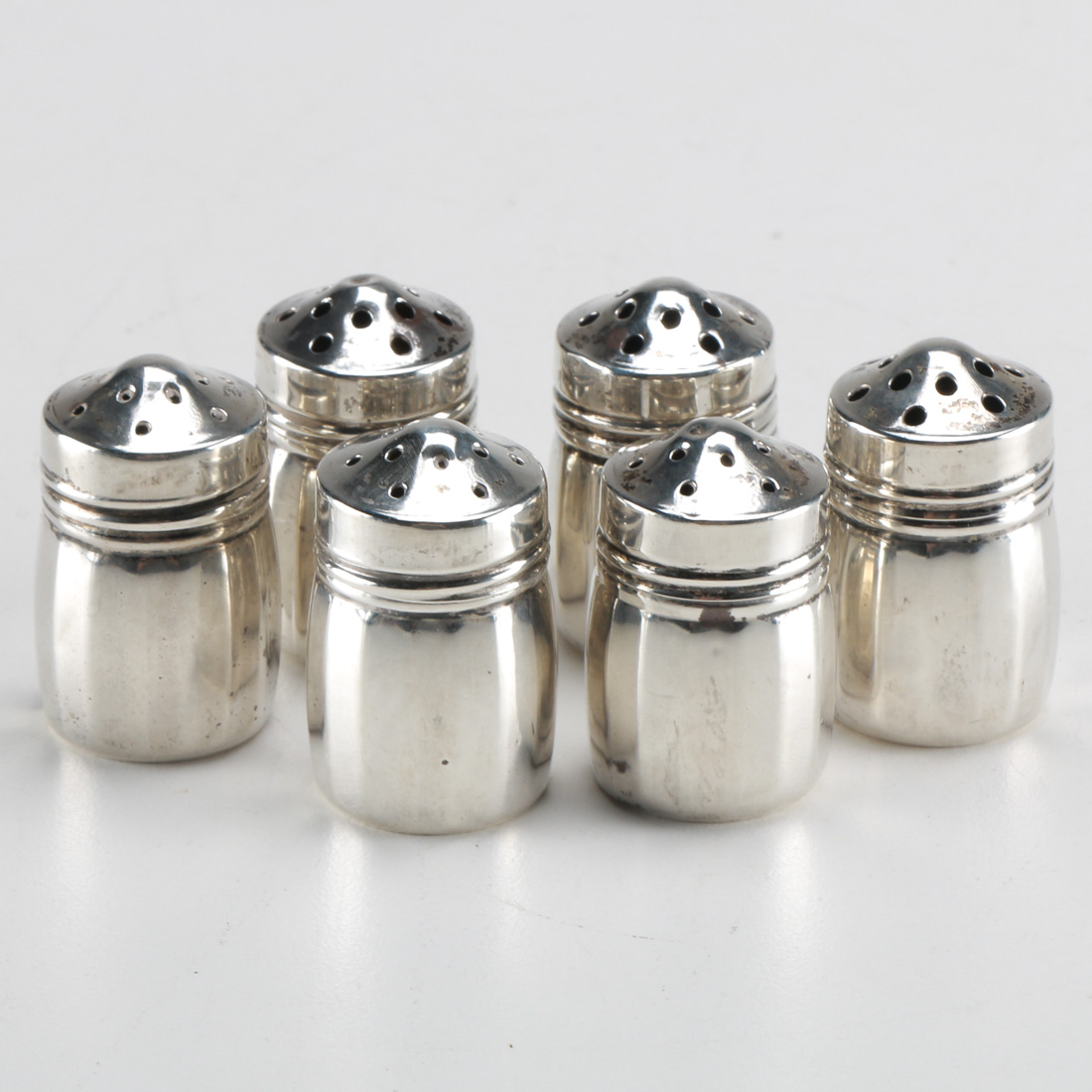 Six Sterling Silver Shakers