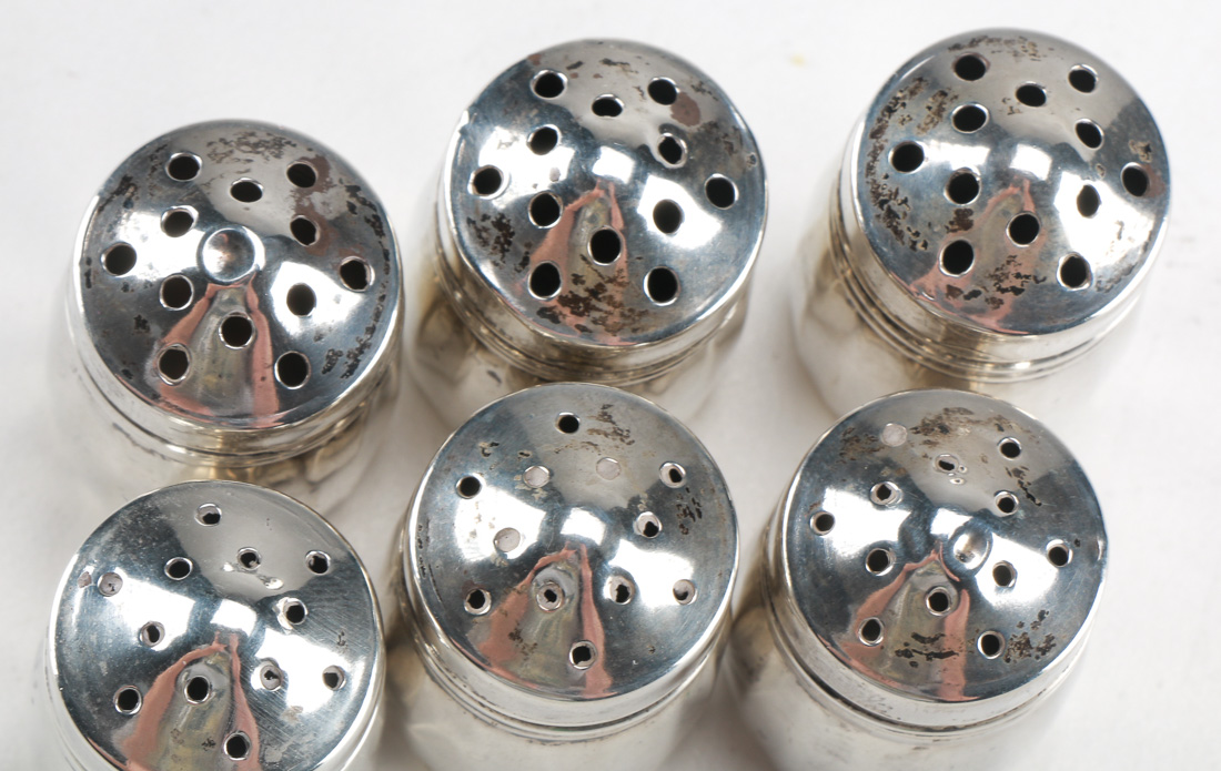 Six Sterling Silver Shakers