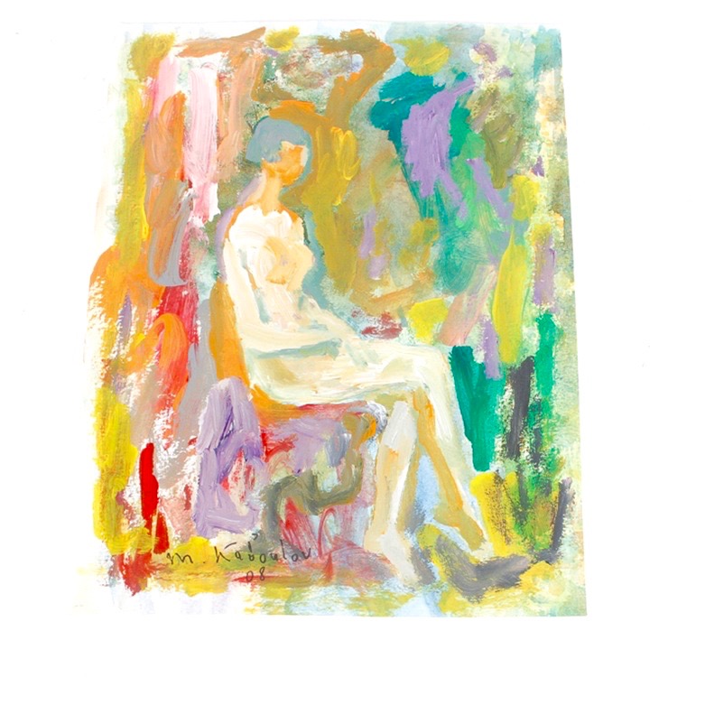 Original Oil on Board of Seated Nude Woman by Murat Kaboulov