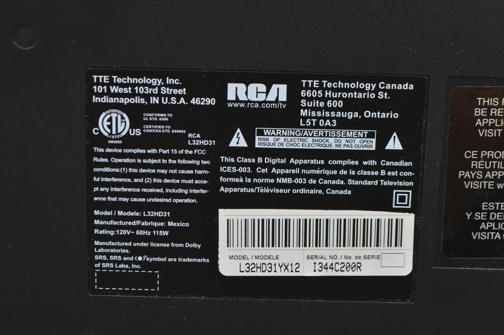 RCA Flatscreen Television With Remote