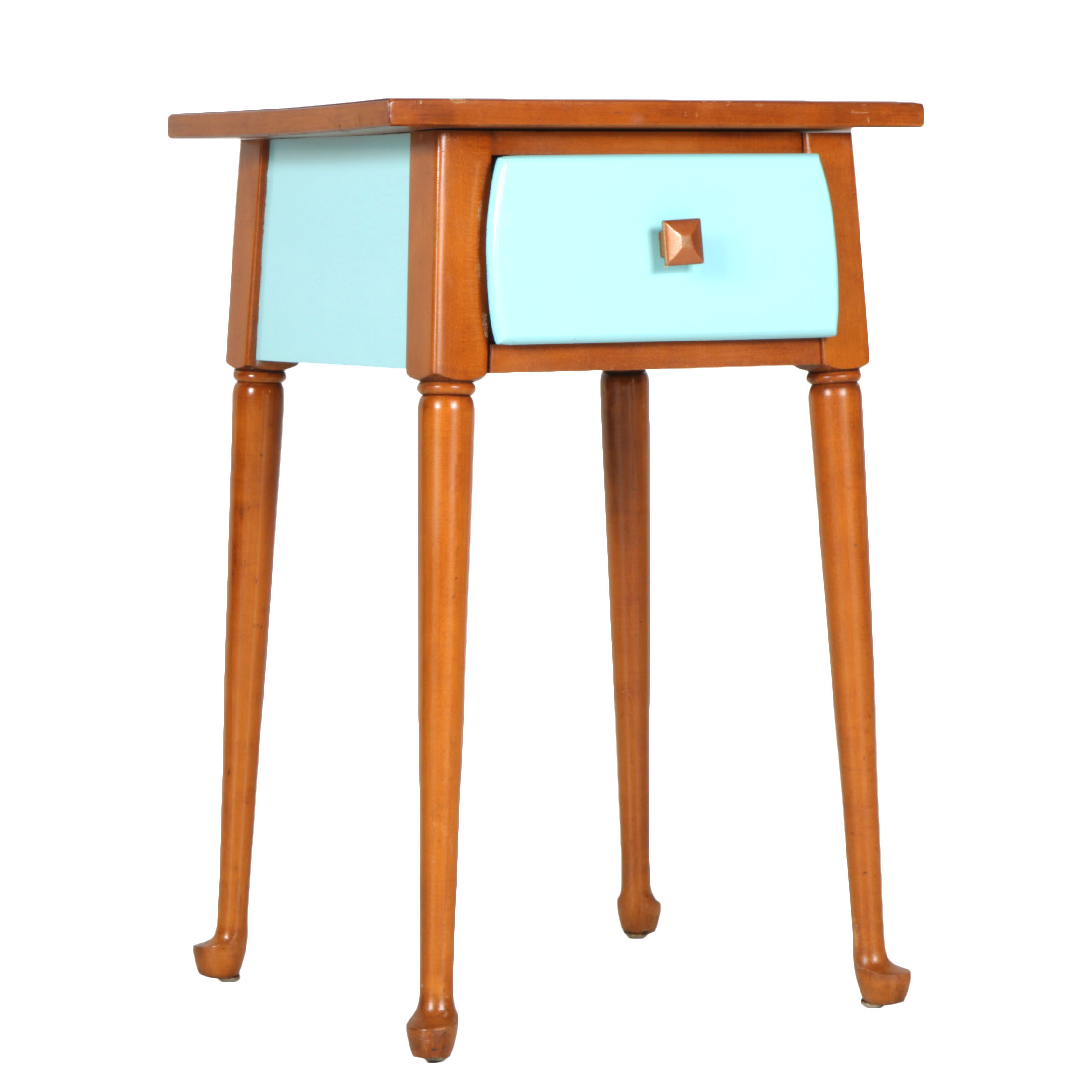 Vintage Walnut Table with Painted Turquoise Accents