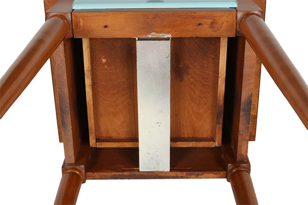 Vintage Walnut Table with Painted Turquoise Accents