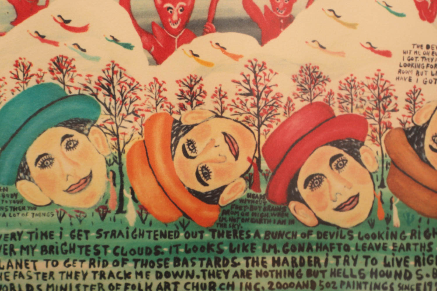 Reverend Howard Finster "Bunch of Devil's Looking Right Over My Brightest Clouds" Signed Limited Edition Lithograph