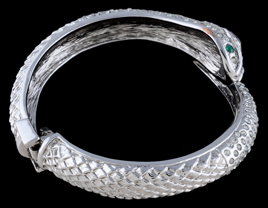Rhinestone Snake Hinged Cuff Bracelet