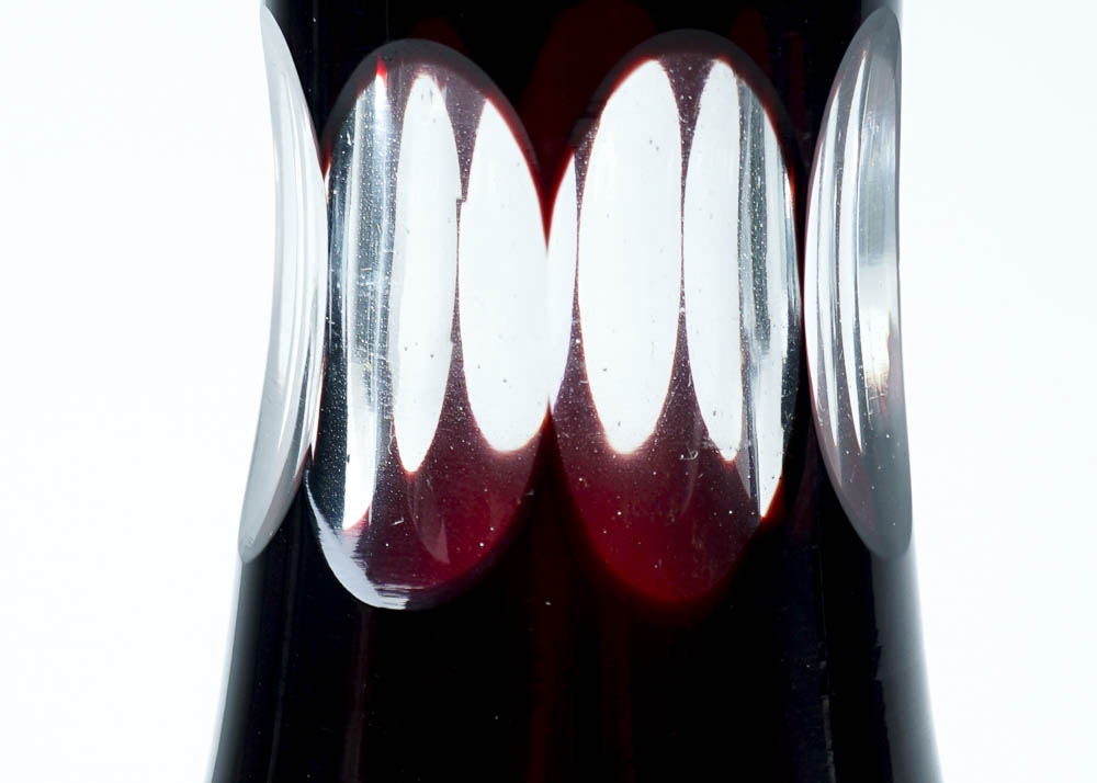 Vintage Ruby Red Cut-to-Clear Glas Decanter and Stemware