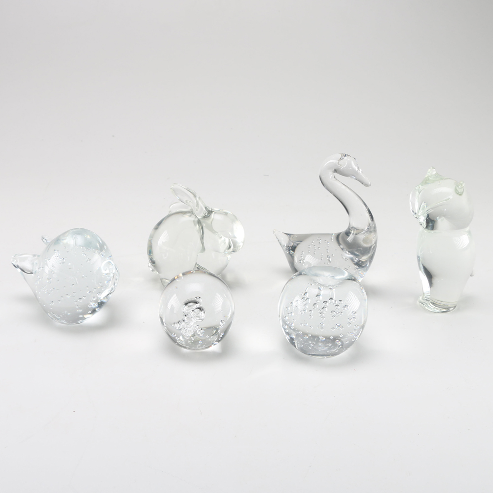 Clear Glass and Animal-Shaped Paperweights