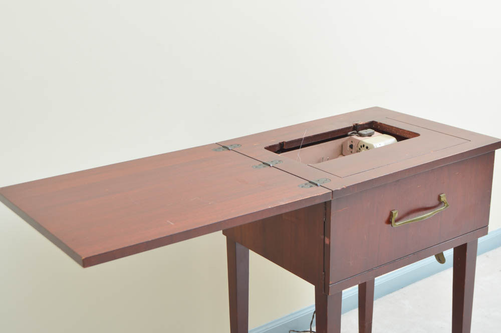 Cherry Sewing Table with Necchi Sewing Machine