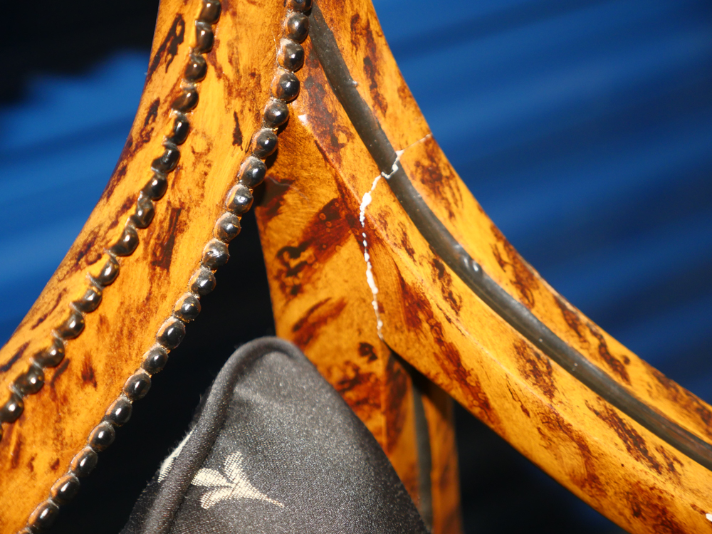 Pair of Ornate Wooden Chairs with Black Pineapple Print Upholstery