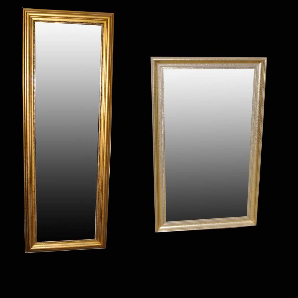 Pair of Beveled Gold Tone Mirrors