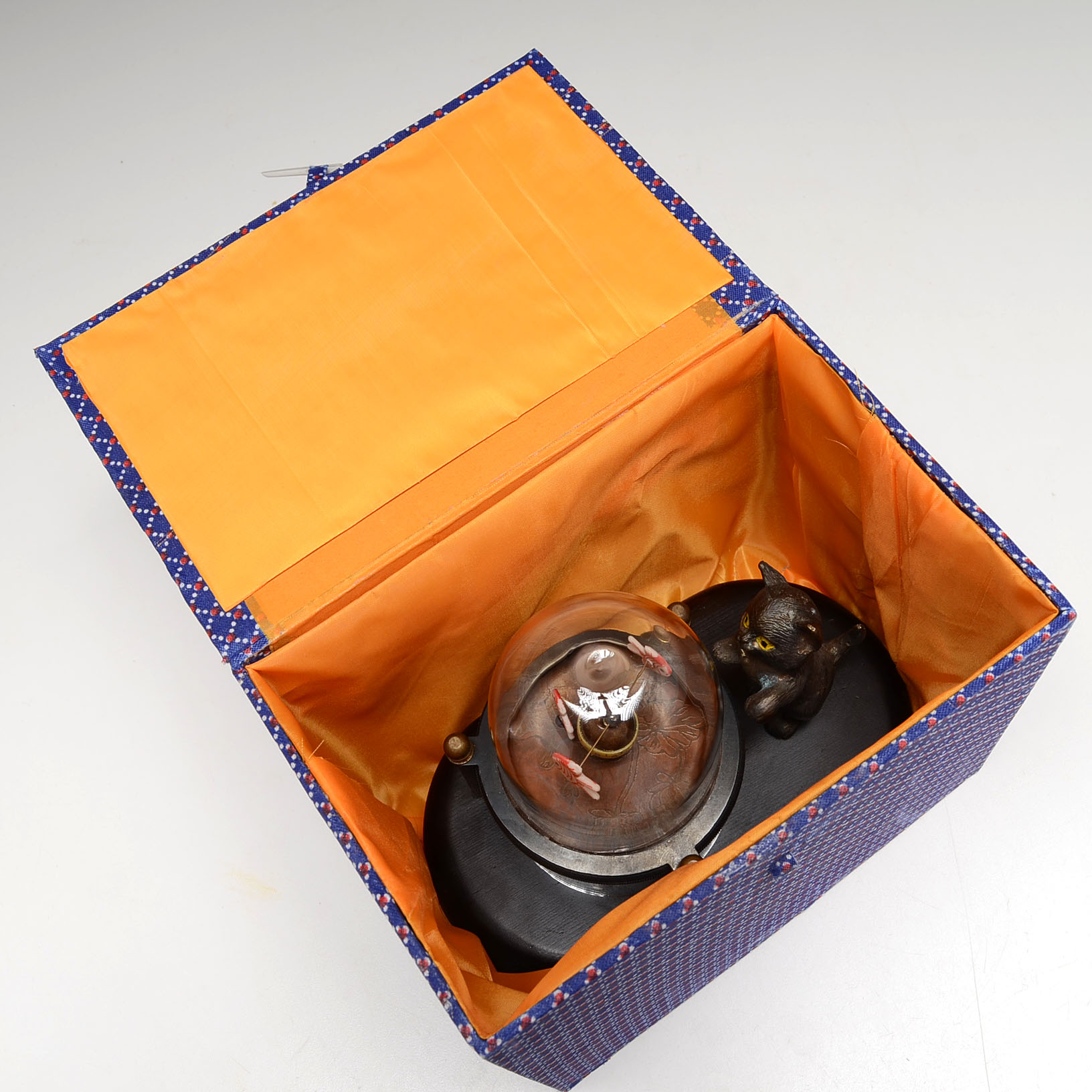 Asian Inspired Cat Watching Fish Mechanical Clock