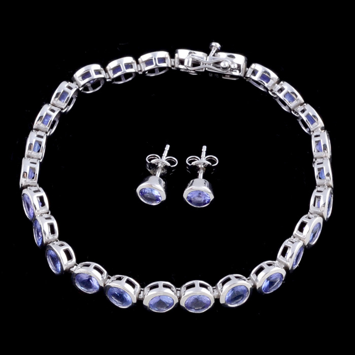 Sterling Silver and Tanzanite Bracelet and Studs