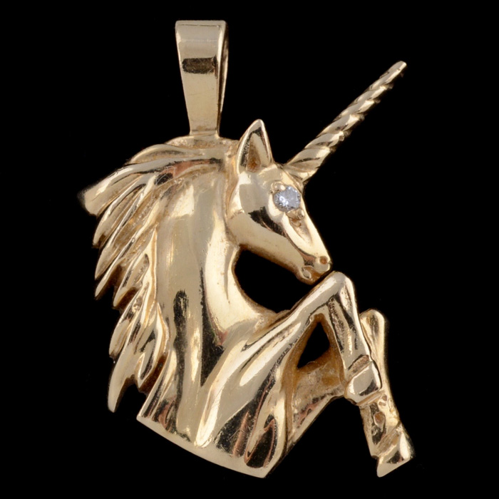 14K Yellow Gold and Diamond Unicorn Pendant