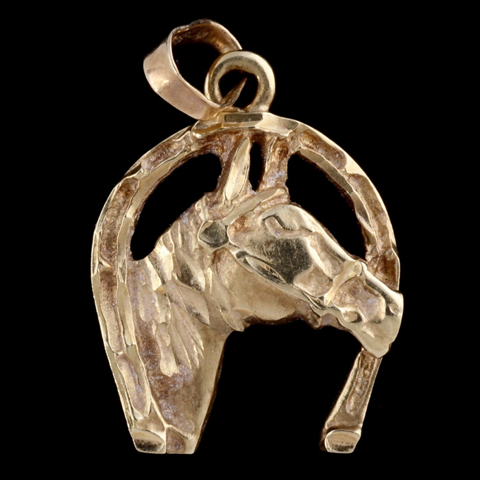 14K Yellow Gold Dangle Horseshoe Charm Pendant