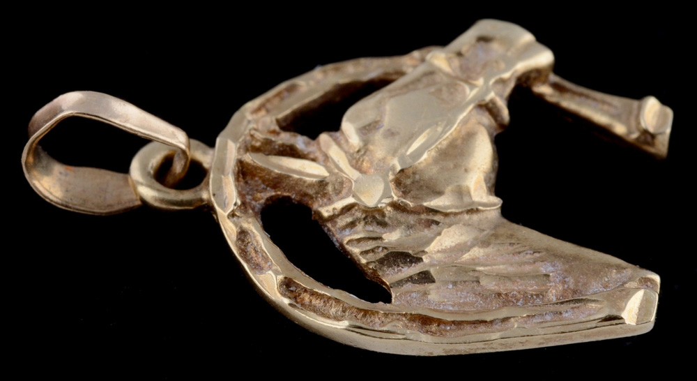 14K Yellow Gold Dangle Horseshoe Charm Pendant