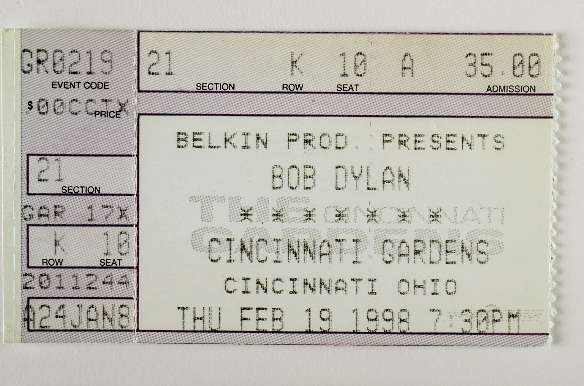 Three 1998 Bob Dylan Concert Tickets