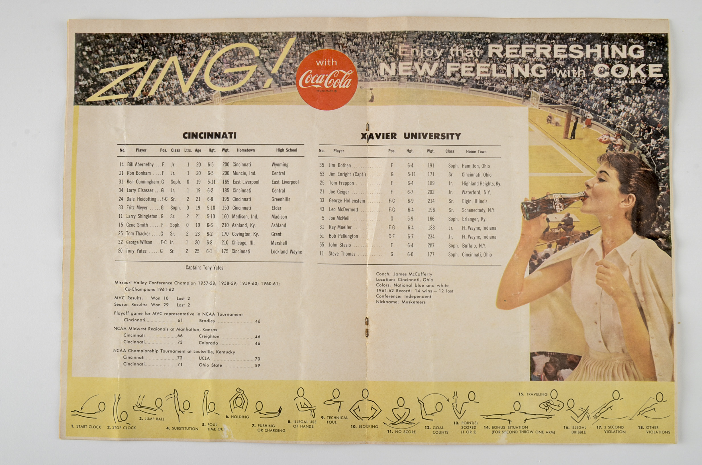 1963 UC Vs. Xavier Basketball Program Cincinnati Gardens