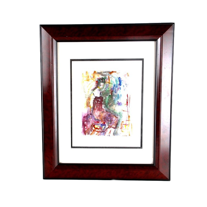 Original Watercolor of Woman in Purple Dress by Murat Kaboulov