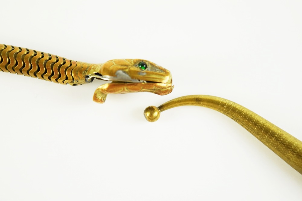 Art Deco Gilt Brass Reticulated Snake Necklace with Hinged Jaw