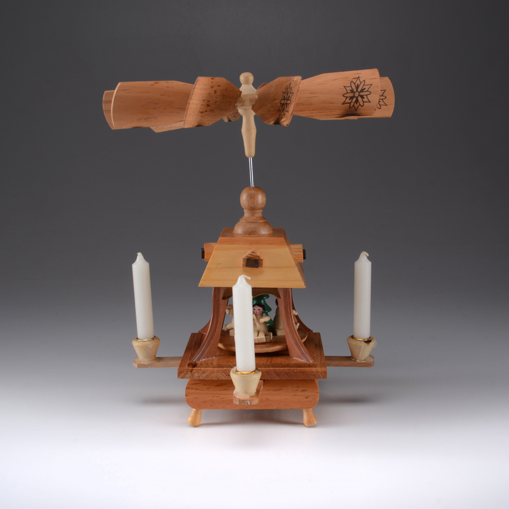 German-Style Wooden Christmas Pyramid Music Box