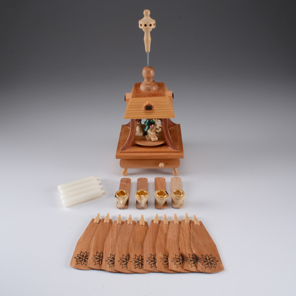 German-Style Wooden Christmas Pyramid Music Box