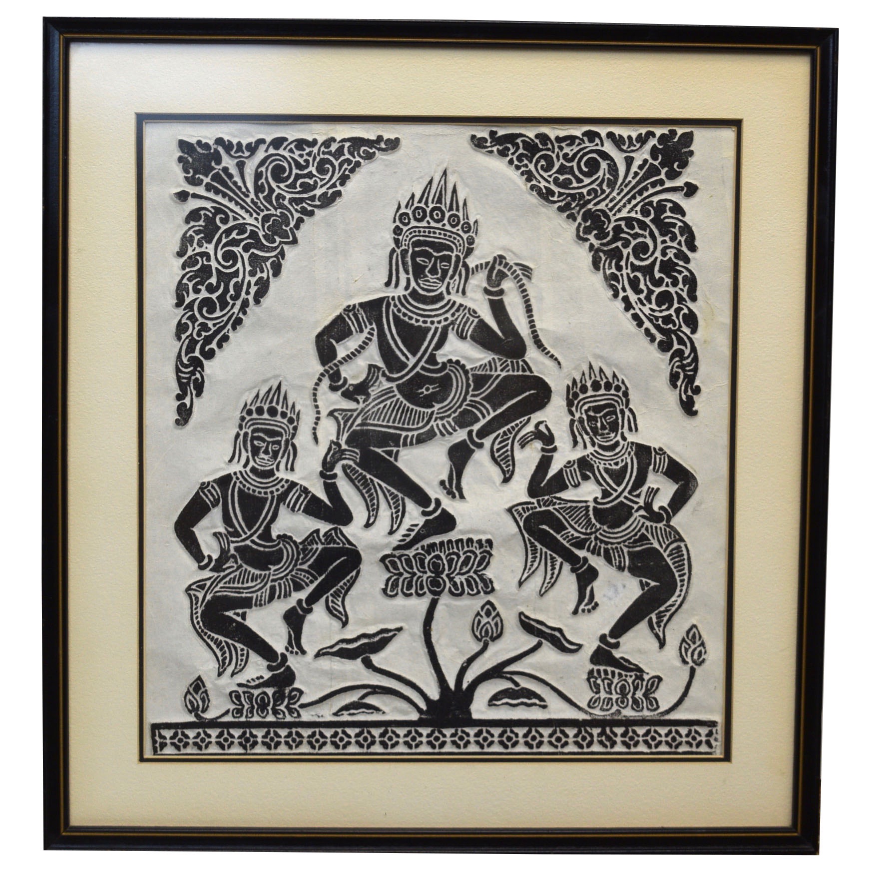 Cambodian Temple Rubbing Depicting Dancing Apsaras