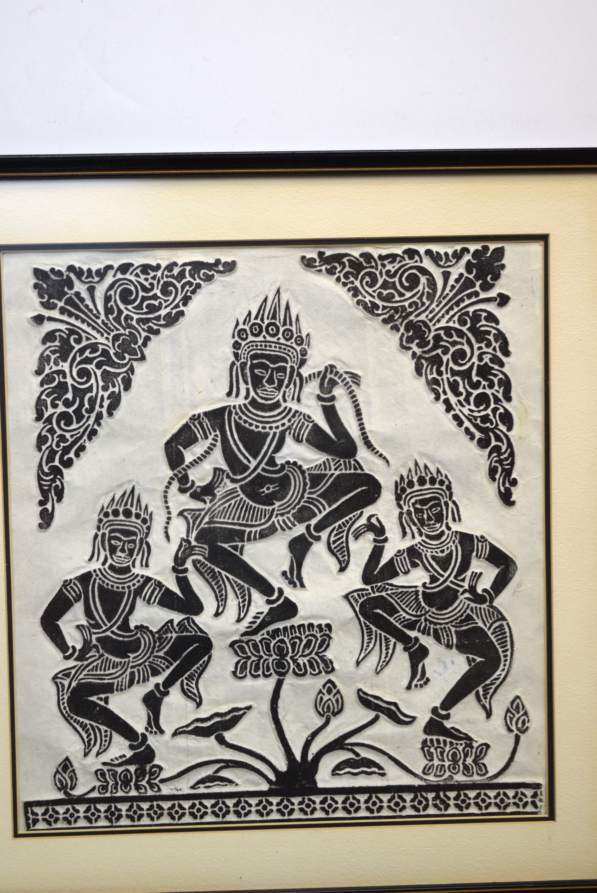 Cambodian Temple Rubbing Depicting Dancing Apsaras