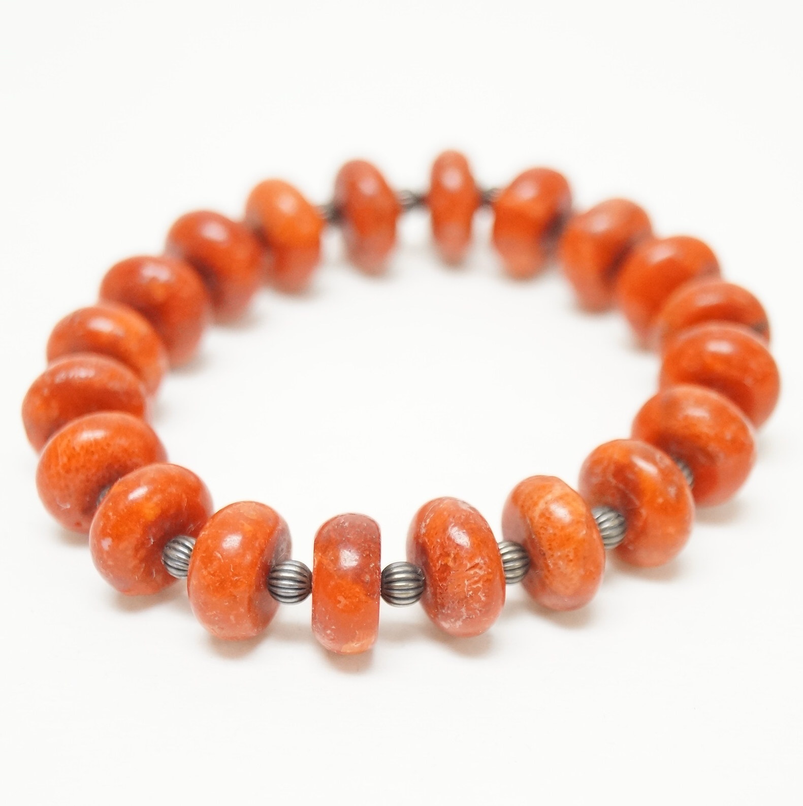 Coral Bead Bracelet with .925 Silver Beads
