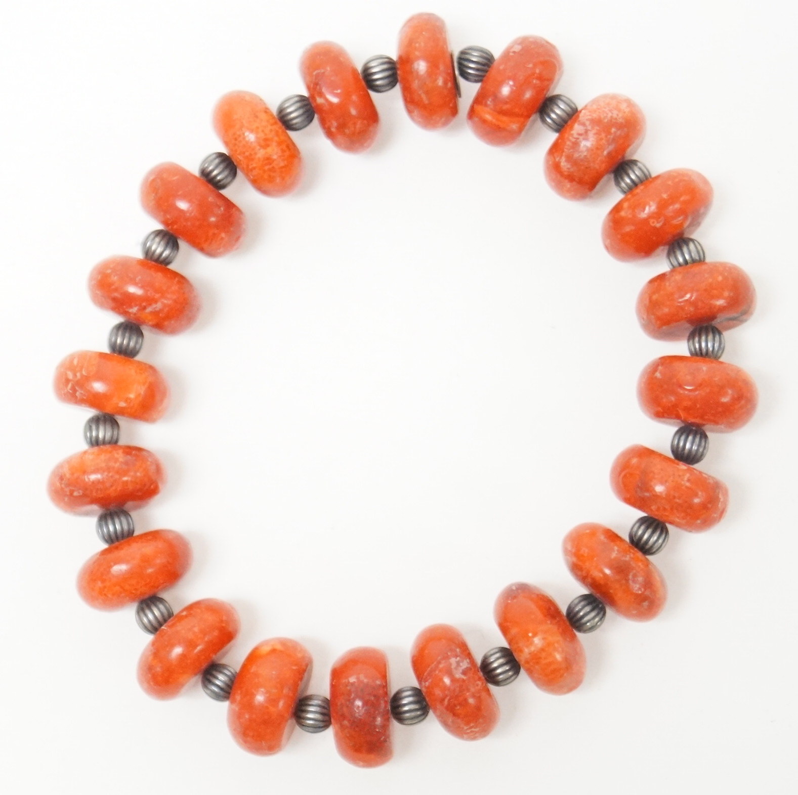 Coral Bead Bracelet with .925 Silver Beads
