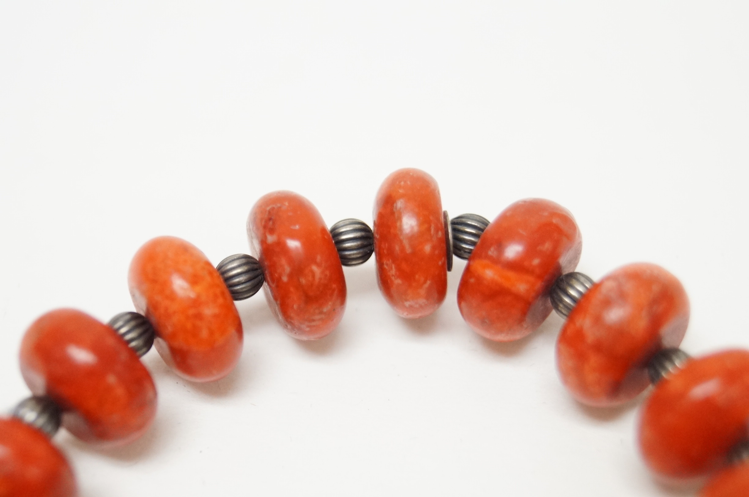 Coral Bead Bracelet with .925 Silver Beads