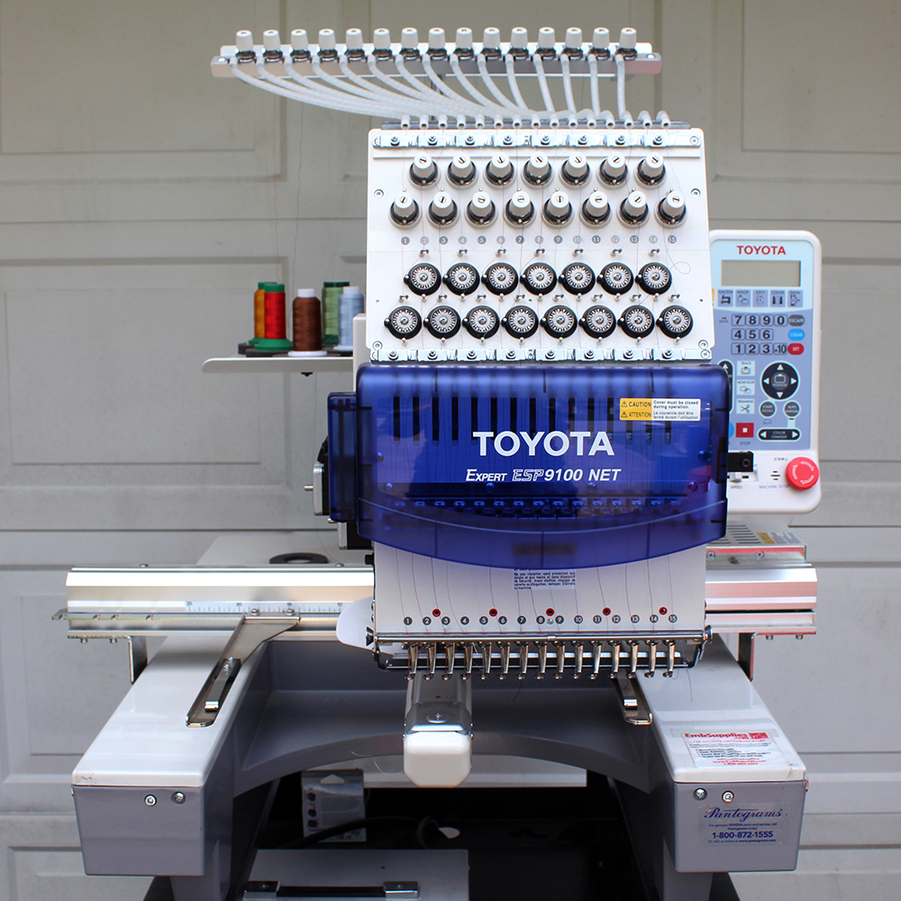 Toyota Expert ESP9100 Net Embroidery Machine with Cart and Attachments