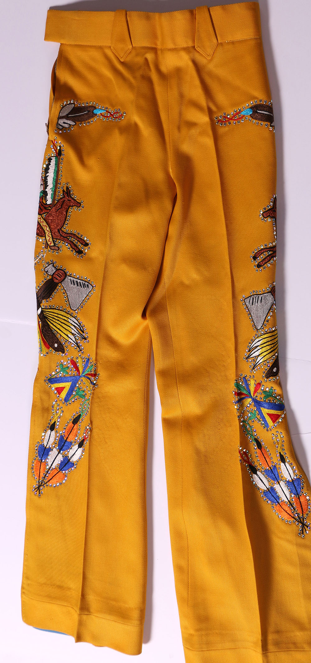 70s Vintage Nudie's Rodeo Tailors of North Hollywood, California "Nudie Suit" with Embroidered Native American Motif and Swarovski Crystal Rhinestones