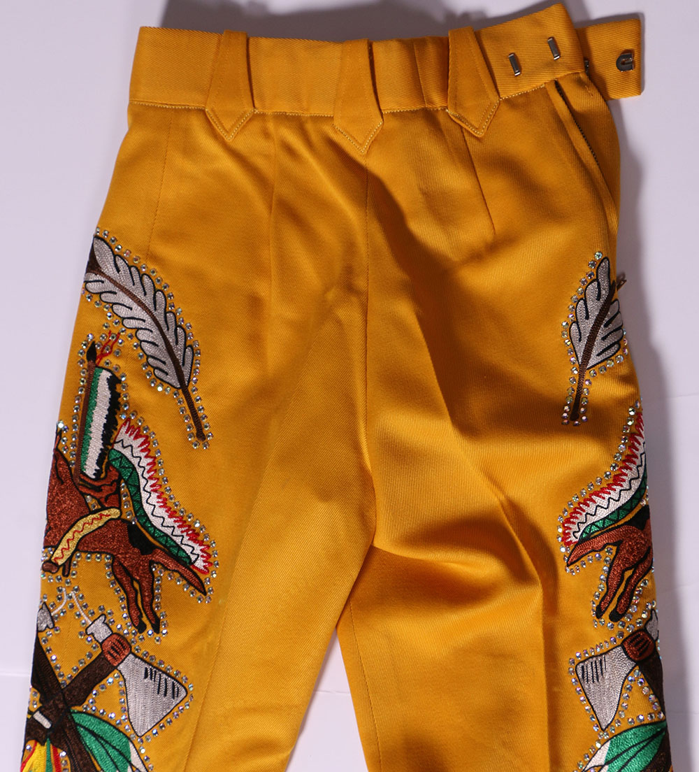 70s Vintage Nudie's Rodeo Tailors of North Hollywood, California "Nudie Suit" with Embroidered Native American Motif and Swarovski Crystal Rhinestones