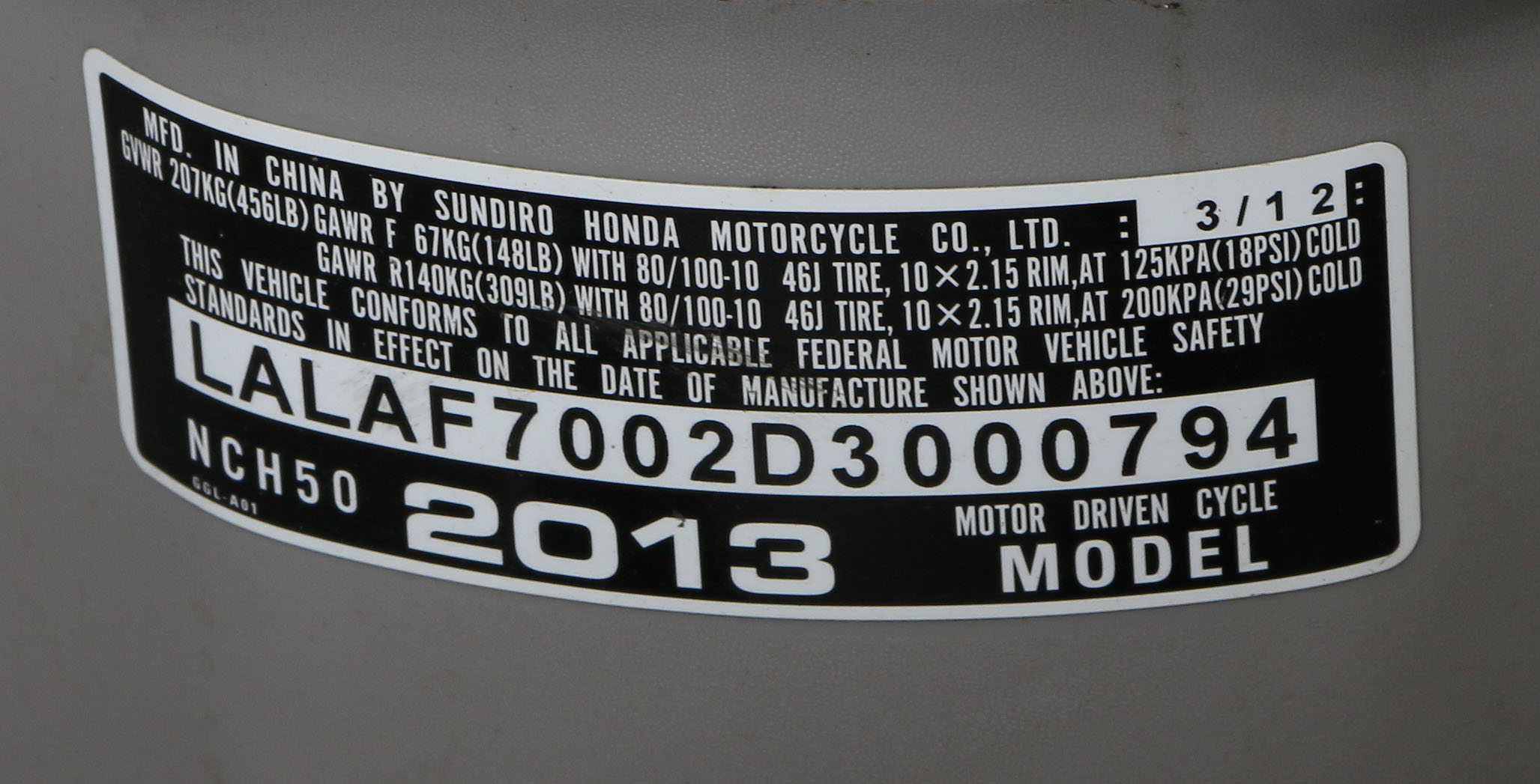 2013 Honda Metropolitan NCH50 Scooter